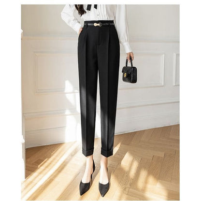 High Rise Plain Cropped Tapered Slacks - Black / S