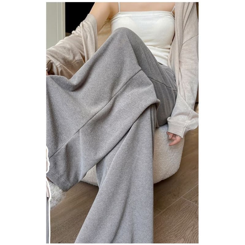 High Rise Plain Drawstring Drape Wide Leg Sweatpants