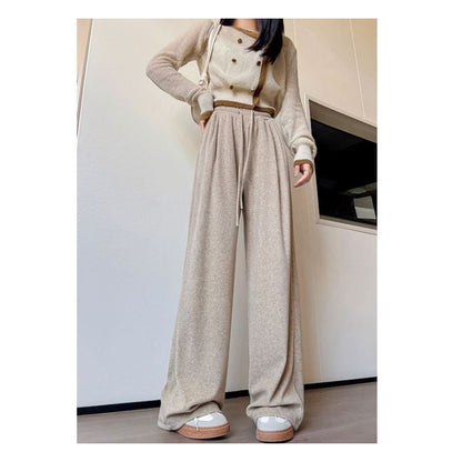 High Rise Plain Drawstring Drape Wide Leg Sweatpants