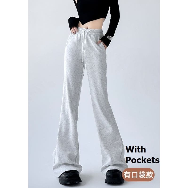 High Rise Plain Drawstring Flare Sweatpants