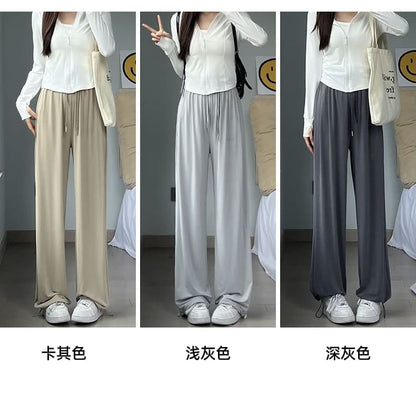 High Rise Plain Drawstring Gather Cuff Wide Leg Sweatpants