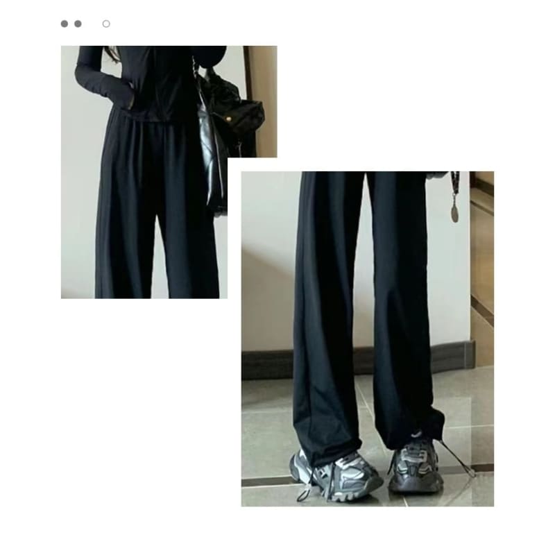 High Rise Plain Drawstring Gather Cuff Wide Leg Sweatpants