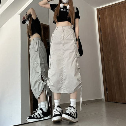 High Rise Plain Drawstring Midi - Off-White / S