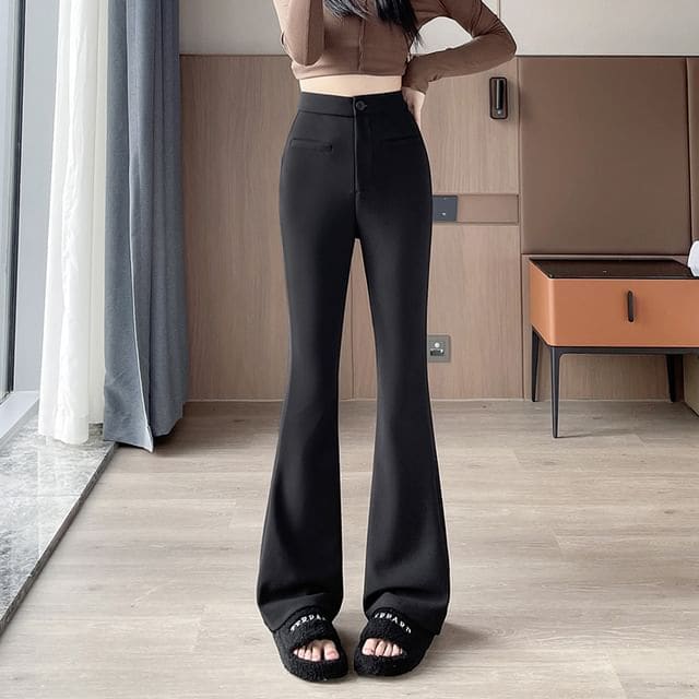 High Rise Plain Flared Dress Pants - Pants