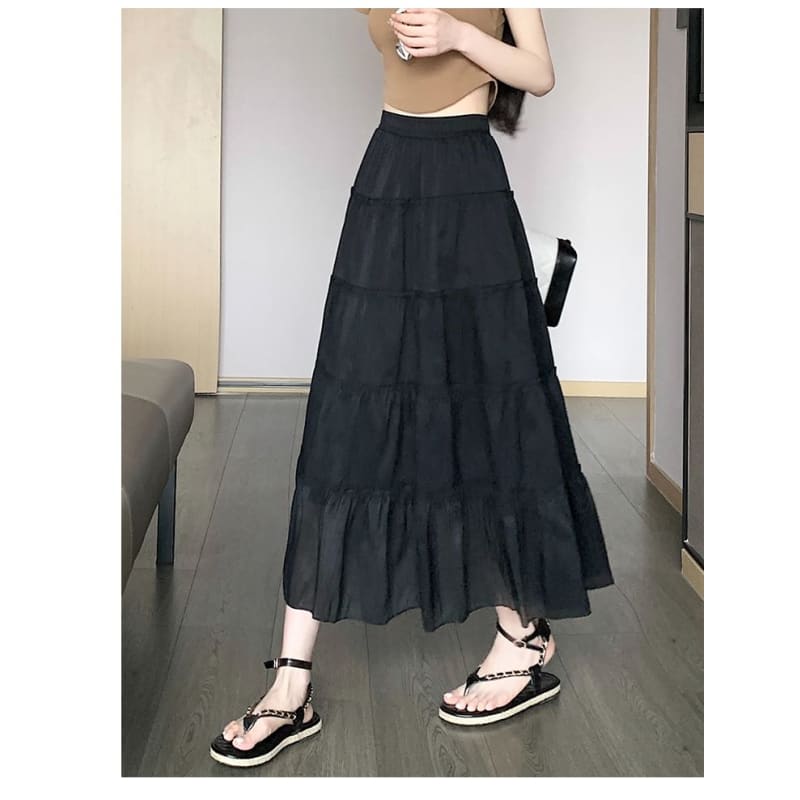 High Rise Plain Maxi A-Line Skirt