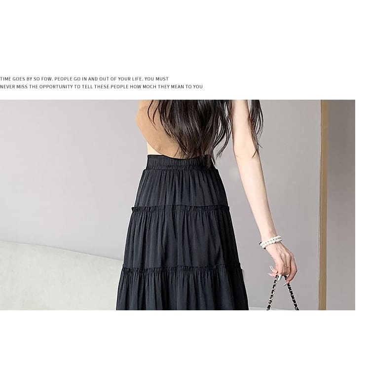 High Rise Plain Maxi A-Line Skirt