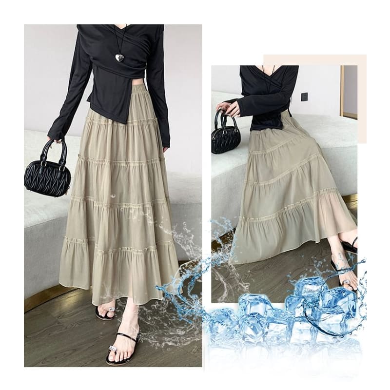 High Rise Plain Maxi A-Line Skirt