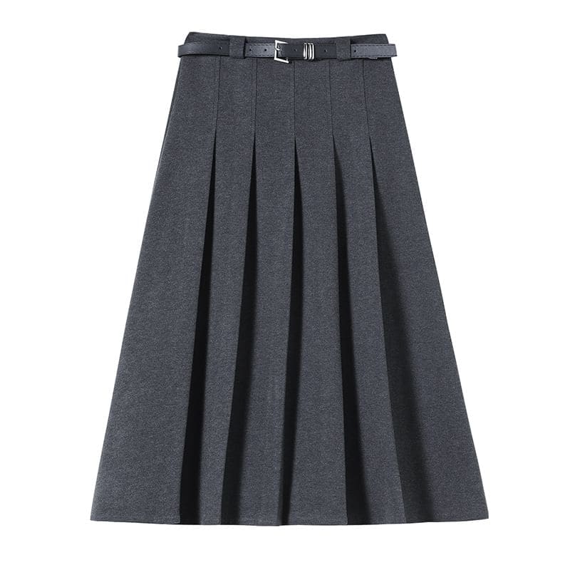 High Rise Plain Midi A-Line Skirt