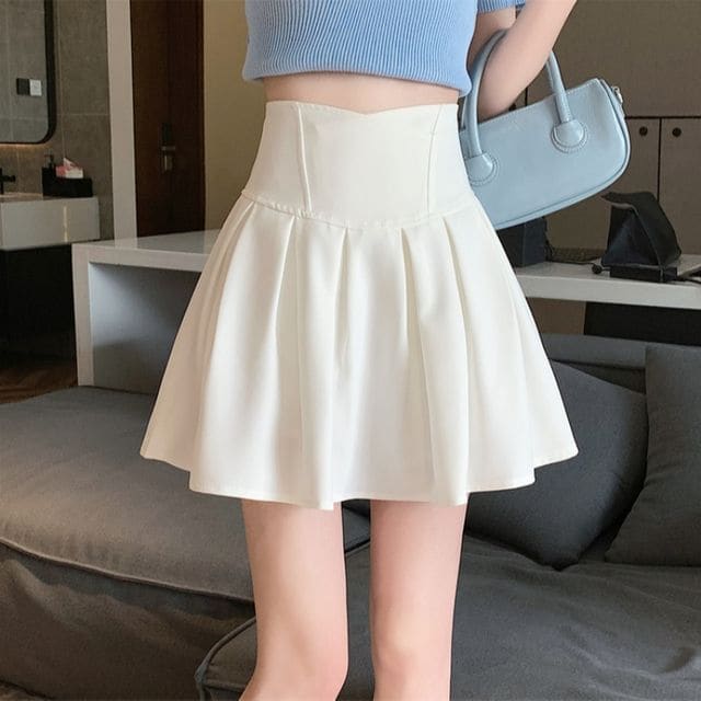 High Rise Plain Mini A-Line Skirt