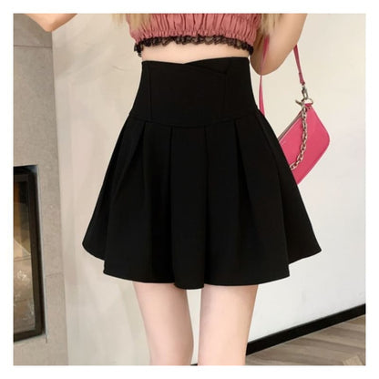 High Rise Plain Mini A-Line Skirt