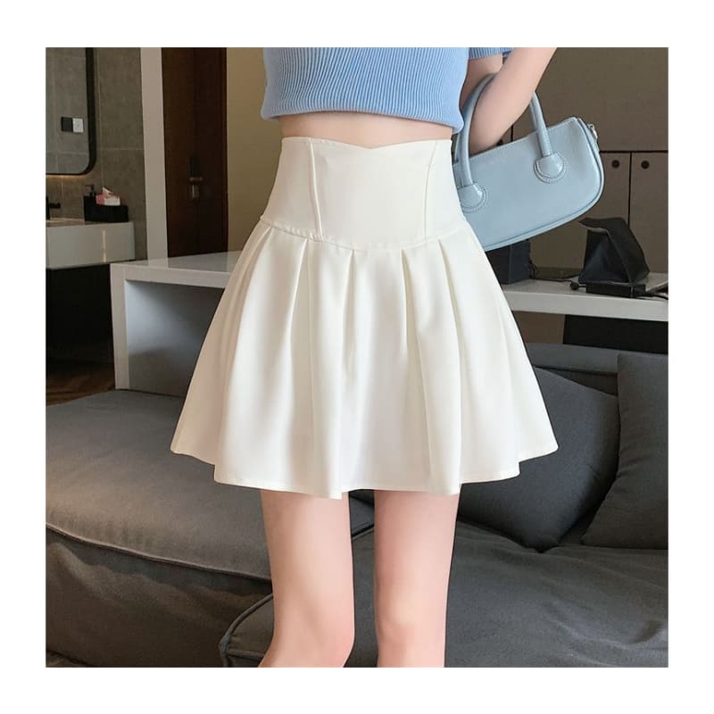 High Rise Plain Mini A-Line Skirt