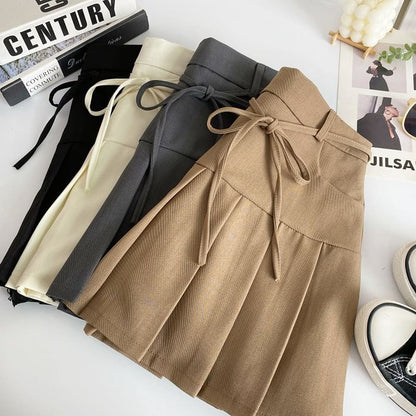 High Rise Plain Pleated Mini A-Line Skirt