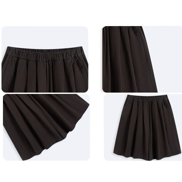 High Rise Plain Pocketed Wide Leg Shorts