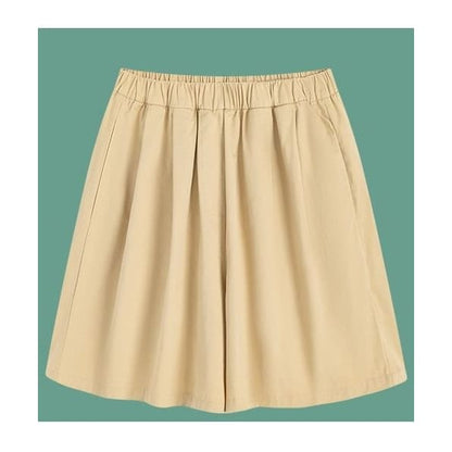 High Rise Plain Pocketed Wide Leg Shorts