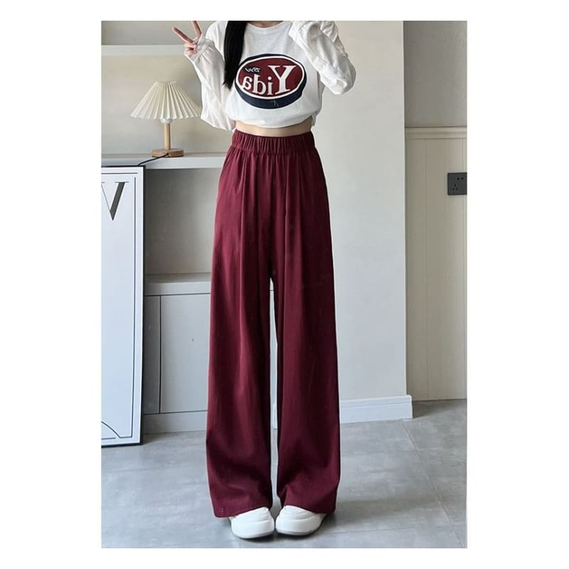 High Rise Plain Pocketed Wide Leg Sweatpants