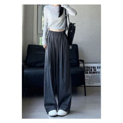 High Rise Plain Pocketed Wide Leg Sweatpants