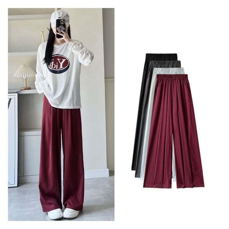 High Rise Plain Pocketed Wide Leg Sweatpants