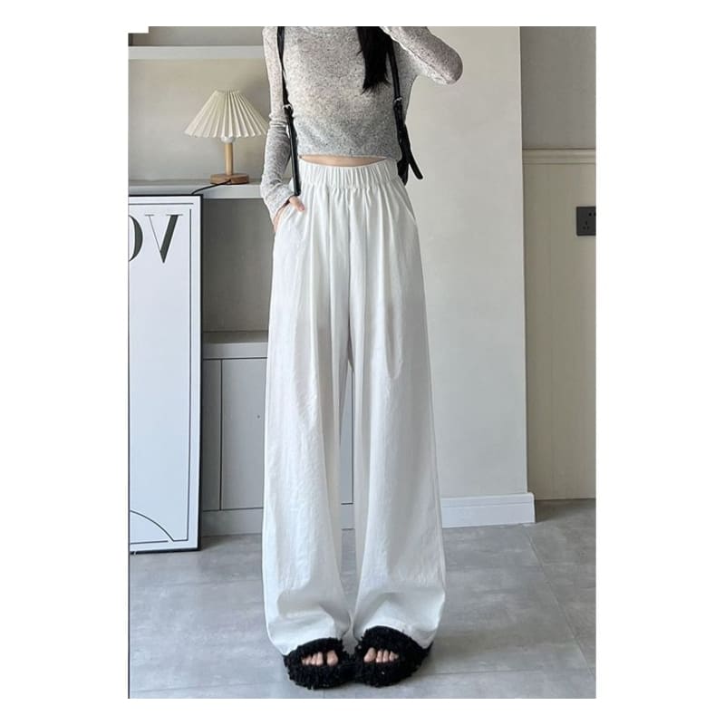 High Rise Plain Pocketed Wide Leg Sweatpants