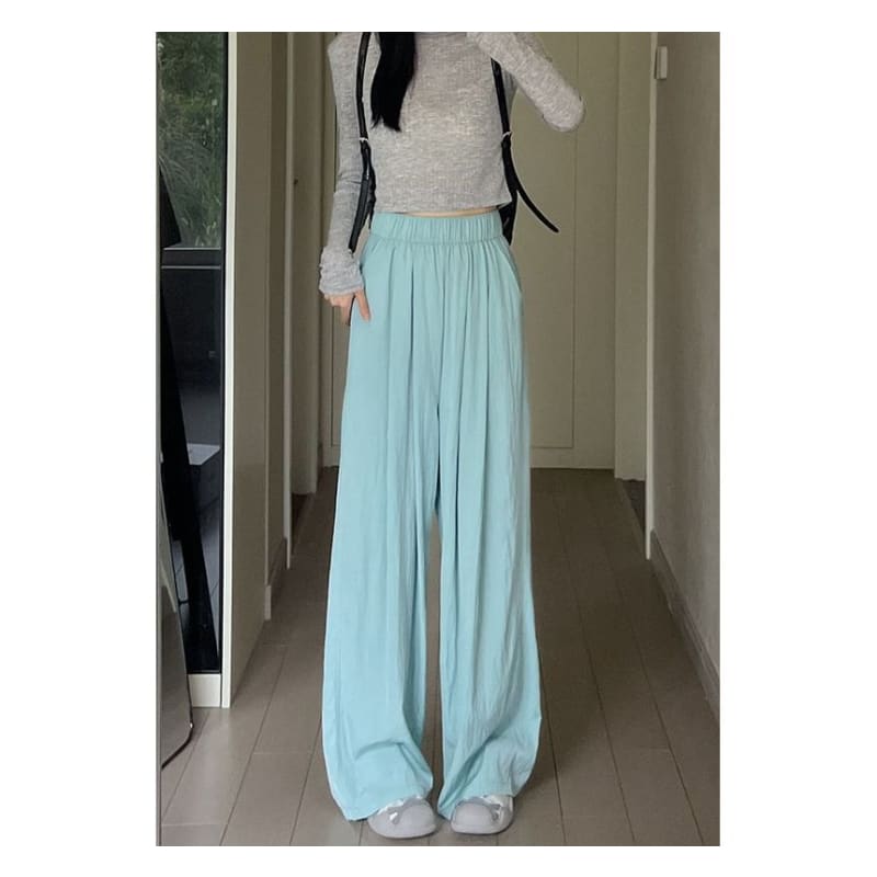 High Rise Plain Pocketed Wide Leg Sweatpants