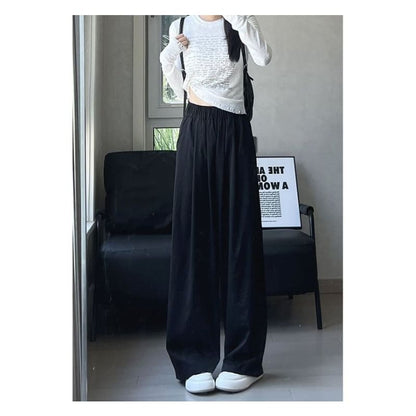 High Rise Plain Pocketed Wide Leg Sweatpants