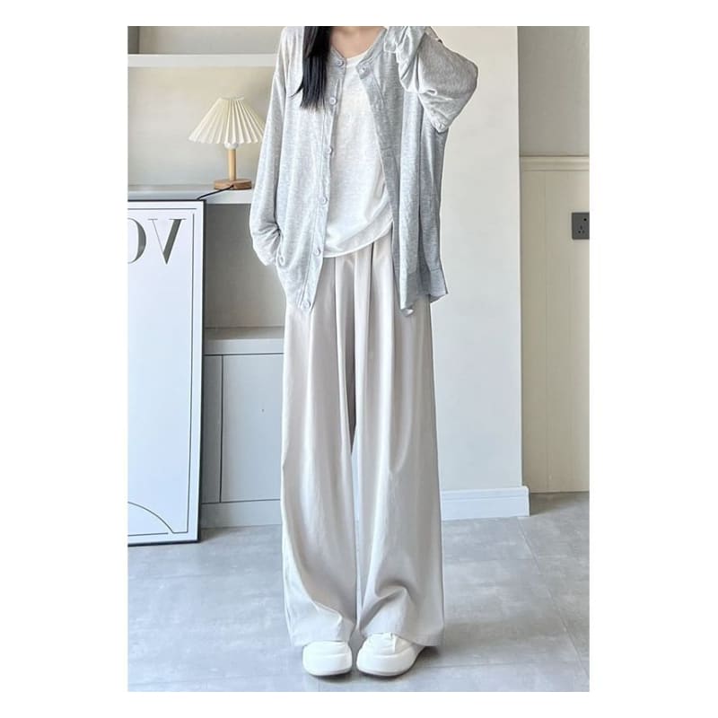 High Rise Plain Pocketed Wide Leg Sweatpants