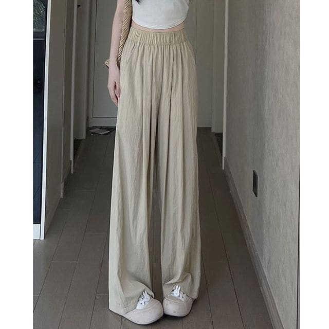 High Rise Plain Pocketed Wide Leg Sweatpants - Almond / S