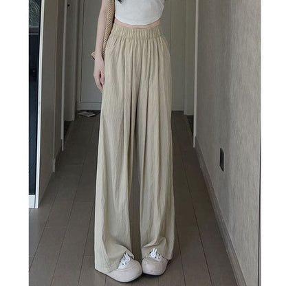 High Rise Plain Pocketed Wide Leg Sweatpants - Almond / S