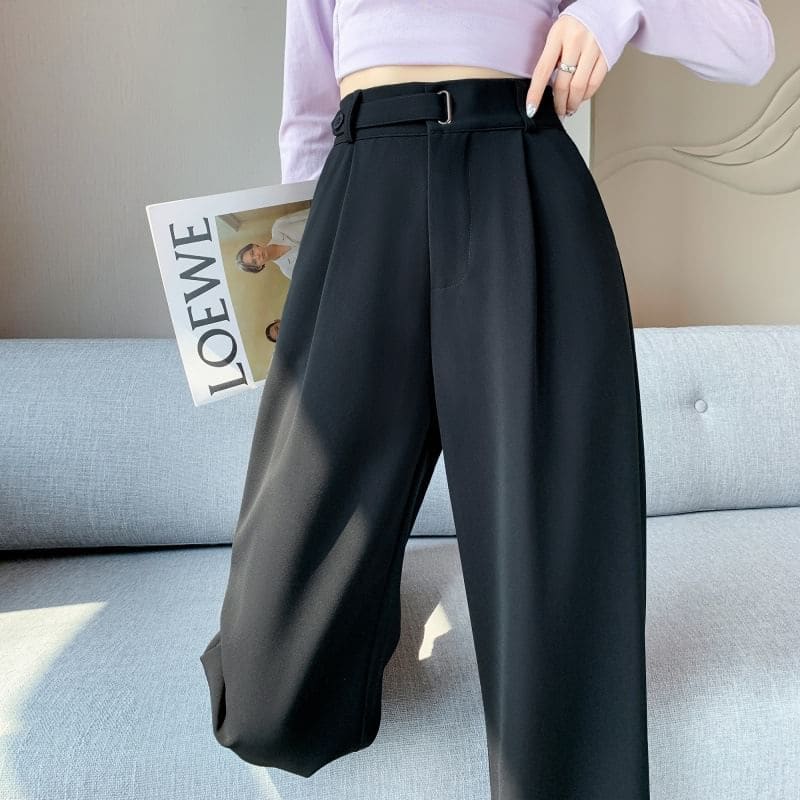 High Rise Plain Straight Leg Dress Pants - Pants