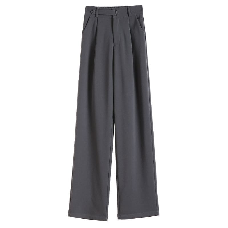 High Rise Plain Straight Leg Dress Pants - Pants