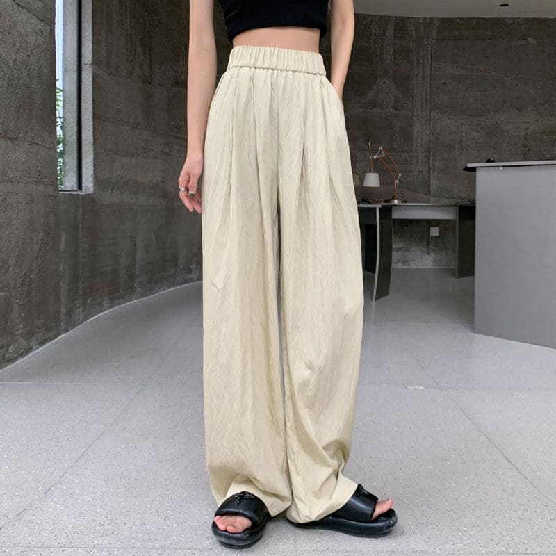 High Rise Plain Straight Leg Pants - Pants