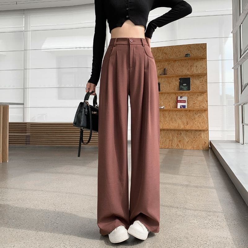 High Rise Plain Straight Leg Suit Pants - Pants