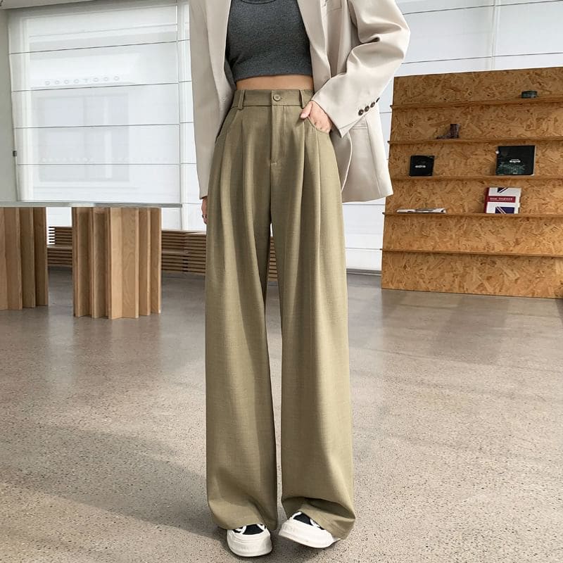 High Rise Plain Straight Leg Suit Pants - Pants