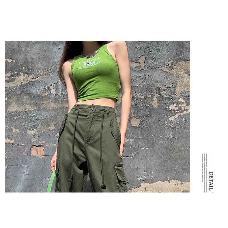 High Rise Plain Wide Leg Cargo Pants