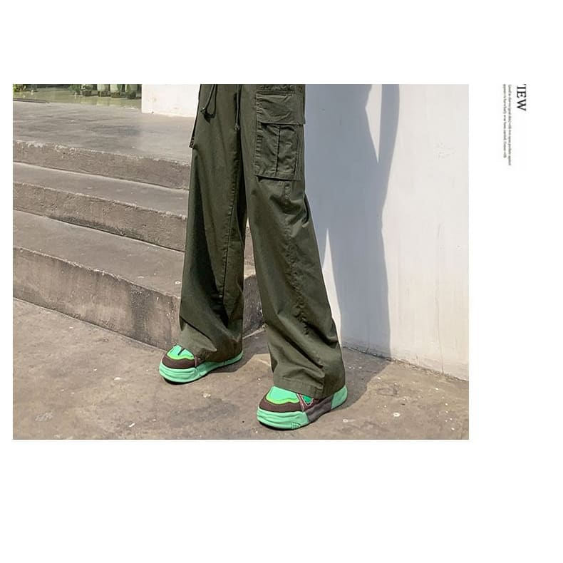 High Rise Plain Wide Leg Cargo Pants