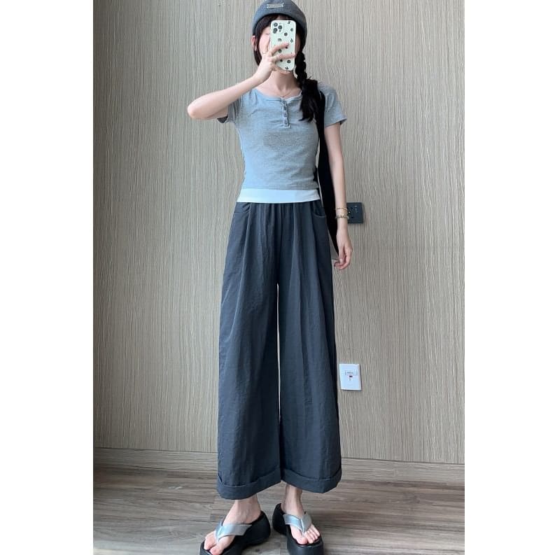 High Rise Plain Wide Leg Crop Sweatpants