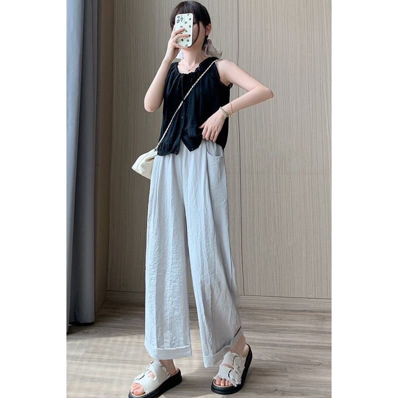 High Rise Plain Wide Leg Crop Sweatpants