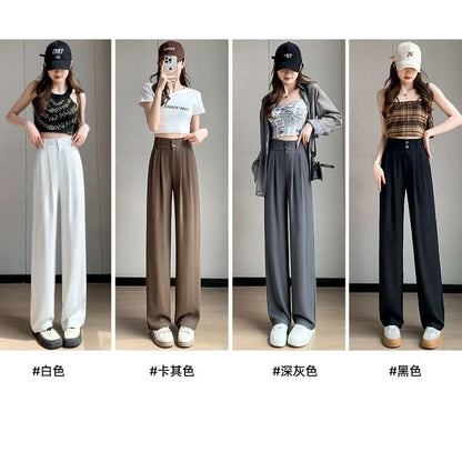 High Rise Plain Wide Leg Dress Pants