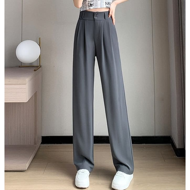 High Rise Plain Wide Leg Dress Pants