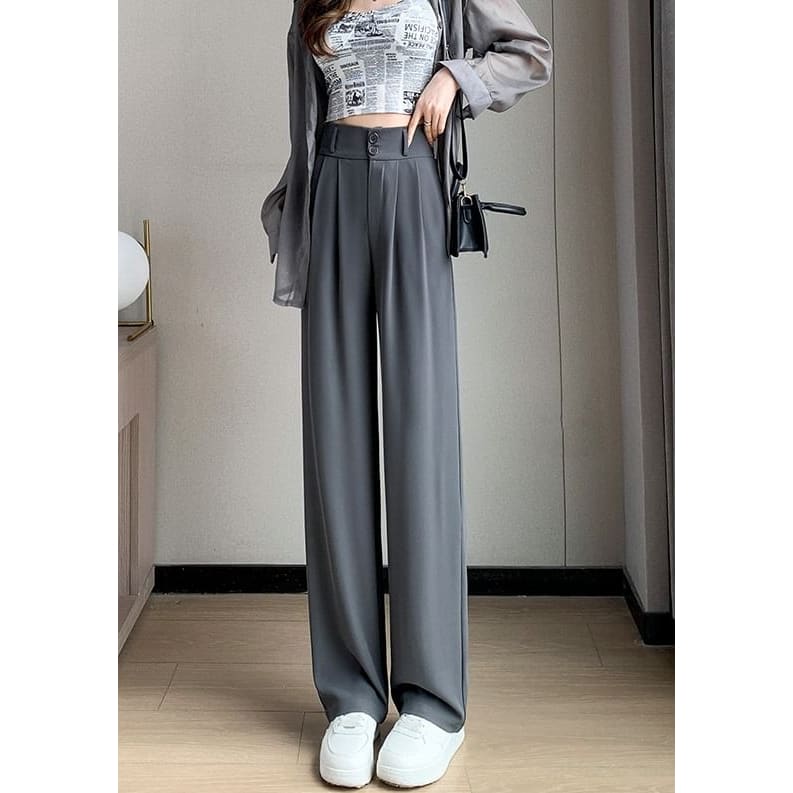 High Rise Plain Wide Leg Dress Pants