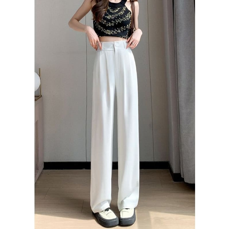 High Rise Plain Wide Leg Dress Pants