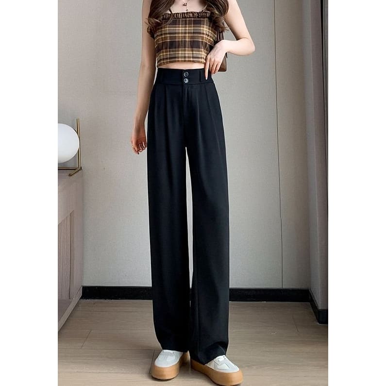 High Rise Plain Wide Leg Dress Pants