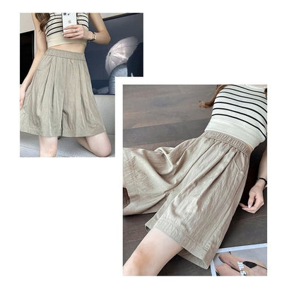 High Rise Plain Wide Leg Pocketed Shorts