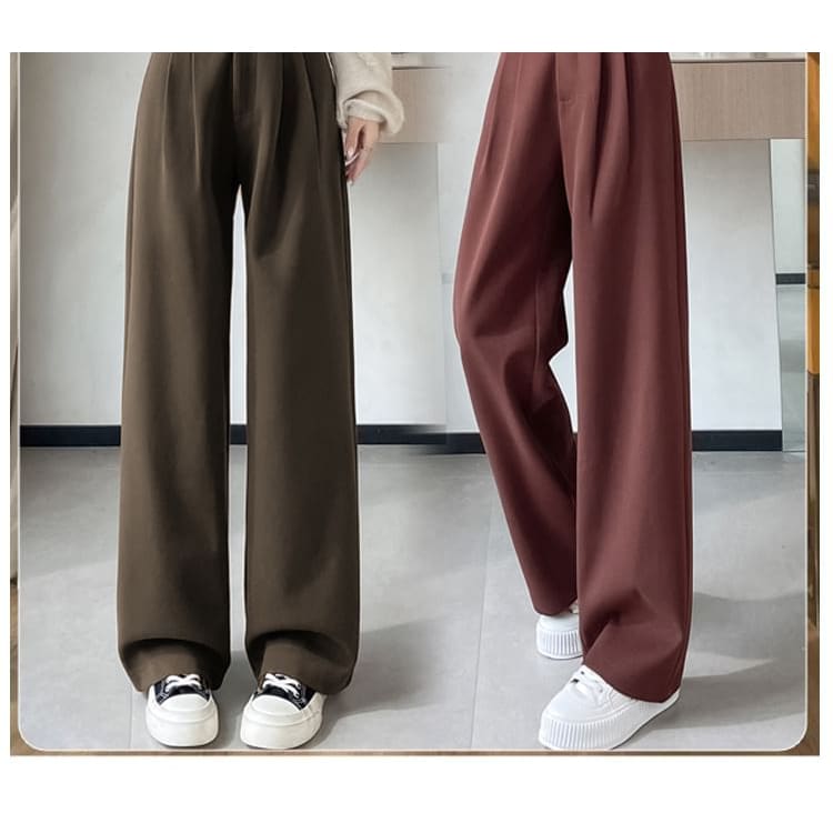 High Rise Plain Wide Leg Slacks