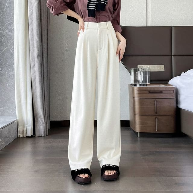 High Rise Plain Wide Leg Slacks