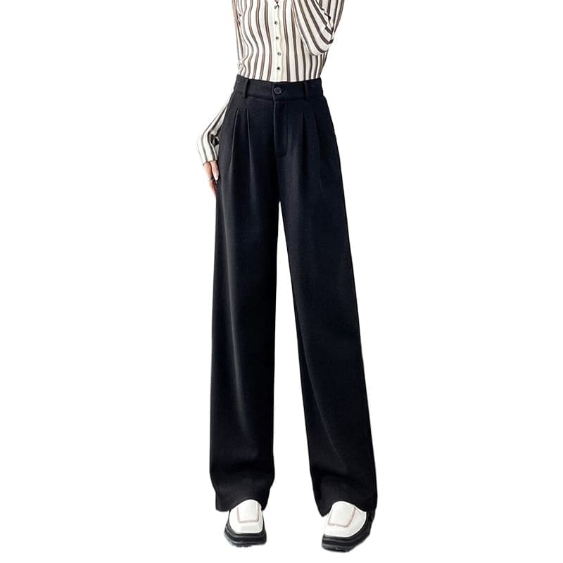 High Rise Plain Wide Leg Slacks