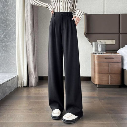 High Rise Plain Wide Leg Slacks - Brown / S