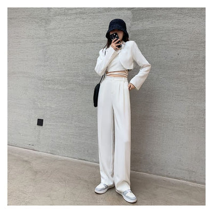 High Rise Plain Wide Leg Suit Pants