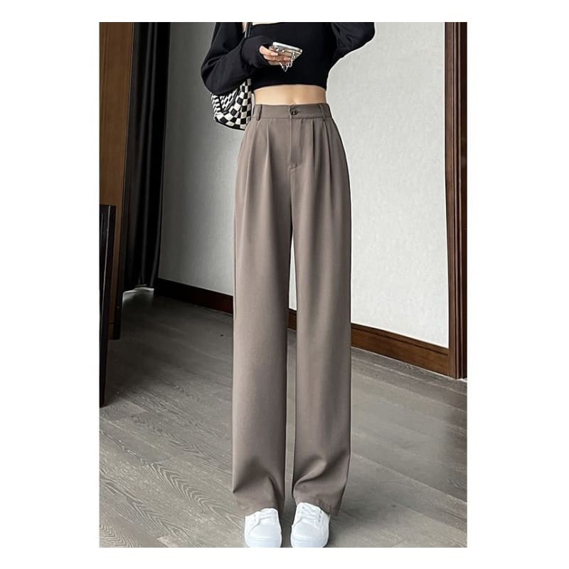 High Rise Plain Wide Leg Suit Pants