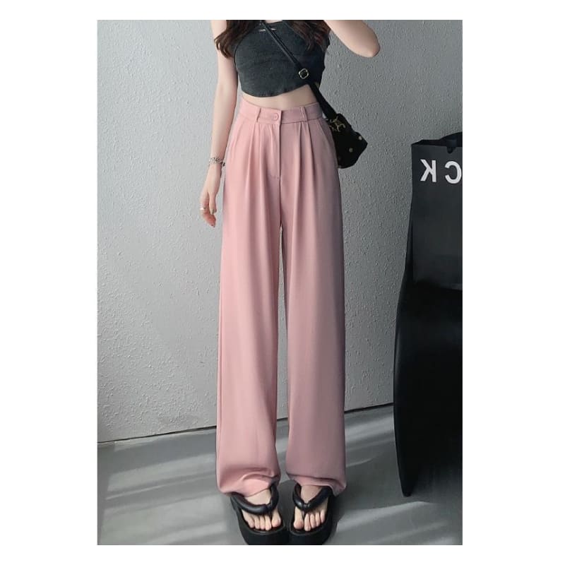 High Rise Plain Wide Leg Suit Pants