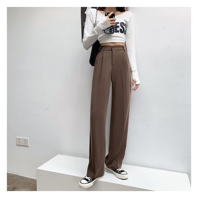 High Rise Plain Wide Leg Suit Pants